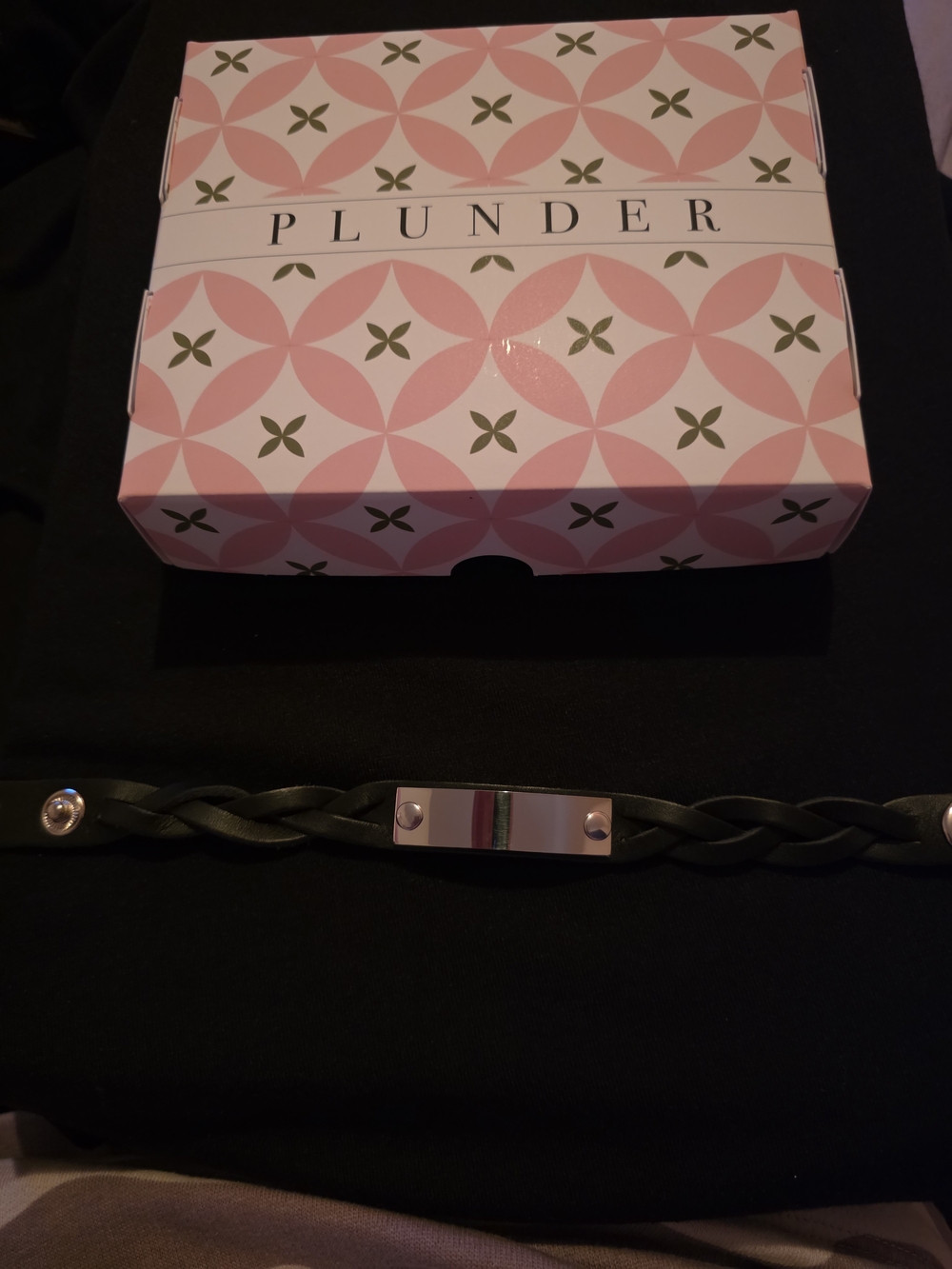 Plunder Braided Leather ID Bracelet in Black with Silver Plate